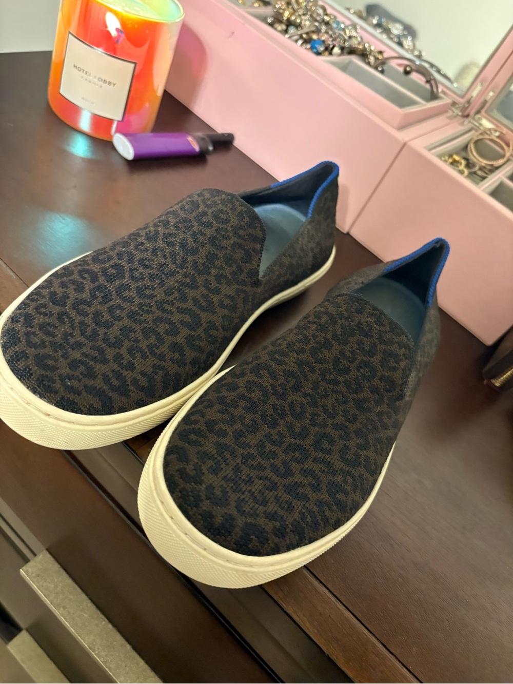 Rothys Leopard Print Slip-On Sneakers - Black & Brown